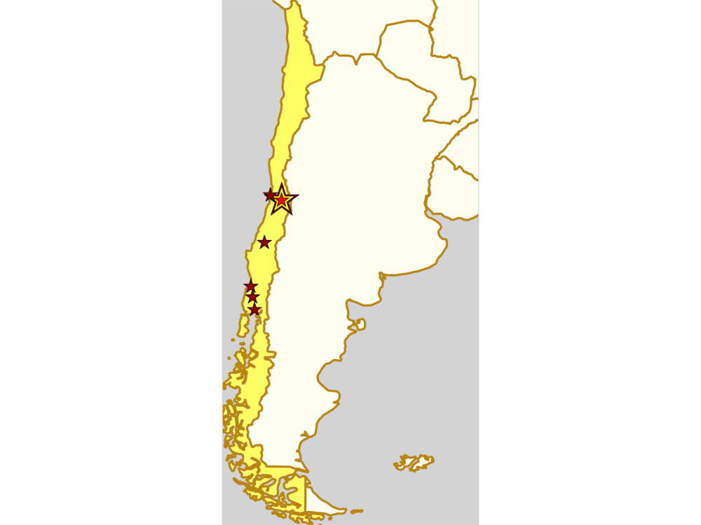 map of Chile with teams competing in the two playoffs for Torneo X 2019