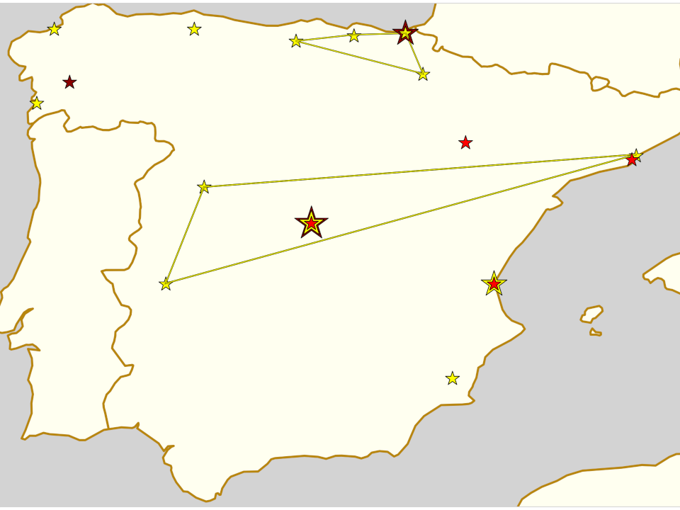 Map of teams in the ARDE championships, coloured by division/gender-policy.