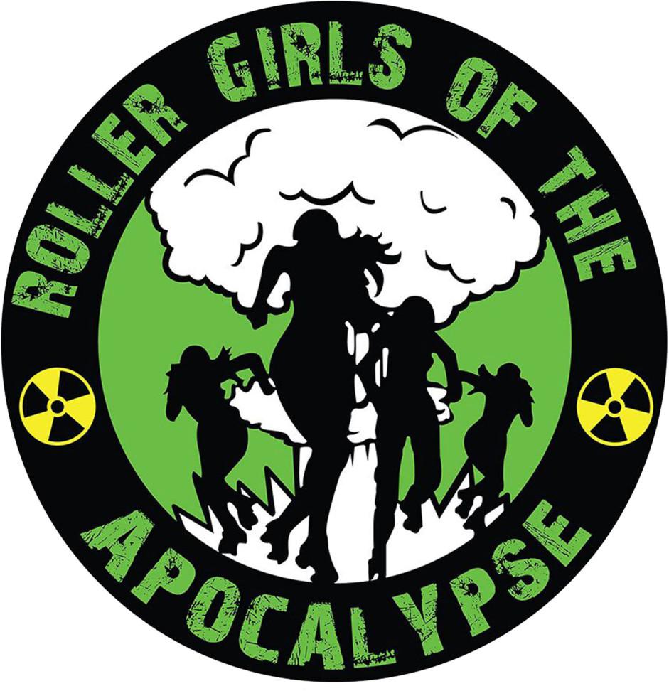 The Old "RollerGirls of the Apocalypse" logo, in green and black with radiation signs!