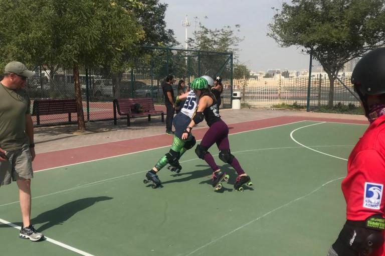 UAE Roller Derby All-Stars practising on the Short Track [courtesy of UAE All-Stars]